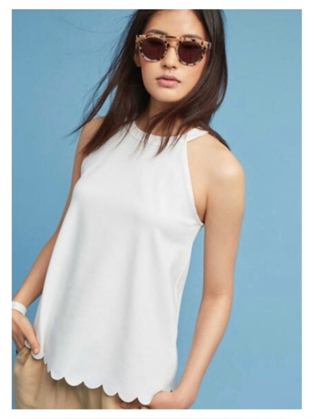 NWT Anthropologie Eri + Ali Scalloped Top in Ivory  Size Small Petite